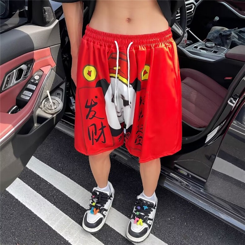 休闲短裤男士韩版潮流高街帅印花沙滩2024夏季ins五分裤K5542-P23图片