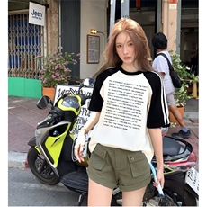 抖音得物品质二开240克宽松纯棉美式潮牌插肩三杠织带短袖T恤，男装T恤，电商A486
