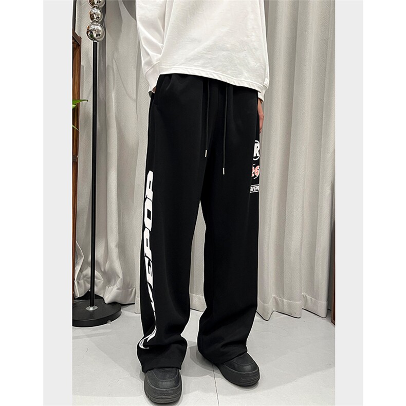 美式嘻哈藏青色运动休闲卫裤男女爵士高腰直筒裤25XK67218特批45,男装休闲裤,电商A042