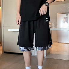 假两件腰果花短裤潮ins排扣裤子男宽松篮球运动五分裤K1000-P28，男装休闲裤，星座512-2