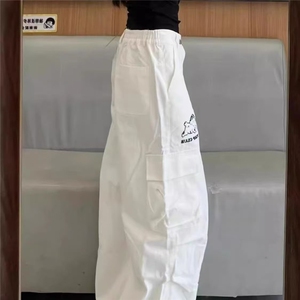 美式高街小狗刺绣工装牛仔裤女春秋2025新款直筒宽松阔腿拖地裤子图片