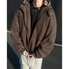 加绒加厚冬男连帽棉衣毛呢条纹格子夹棉棉袄卫衣外套MA9341P92，男装卫衣，星座1013-1