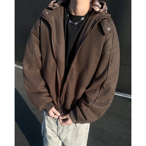 加绒加厚冬男连帽棉衣毛呢条纹格子夹棉棉袄卫衣外套MA9341P92