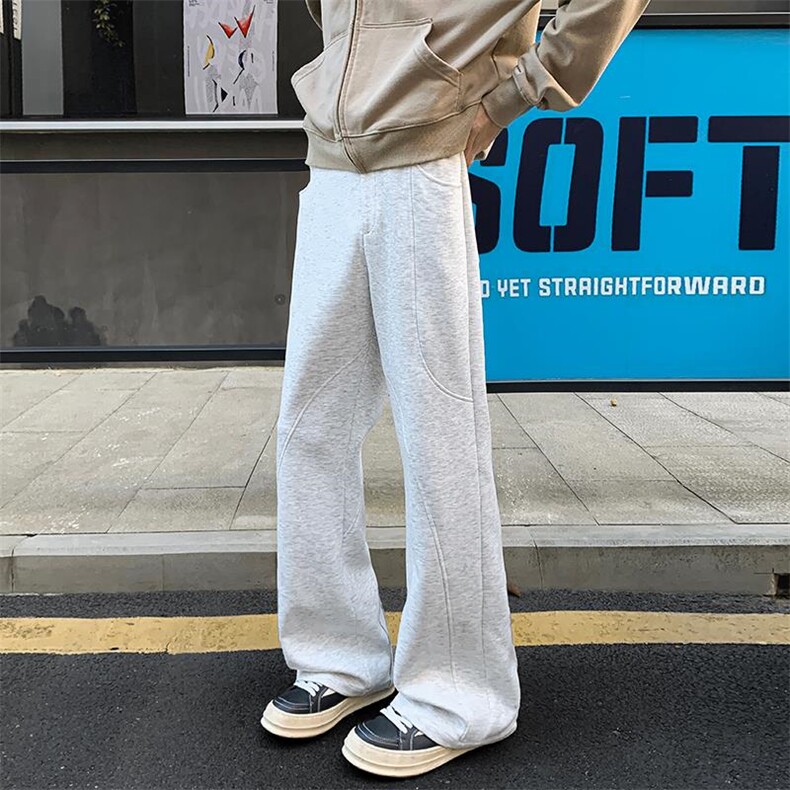 曼巴棉380g重磅纯色拼接百搭大码微喇休闲裤男K24040-特P45控88,男装休闲裤,电商A001