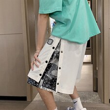 腰果花短裤男夏季嘻哈假两件排扣5六分裤高街ins潮中裤DK886-P28，男装休闲裤，星座308B-2