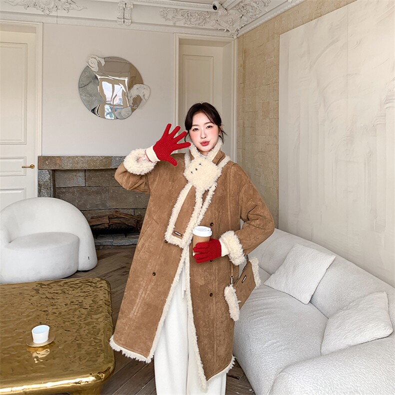 2026冬季新品皮毛一体羊羔毛三件套长款P260K390----现----货,女装短外套,2D015