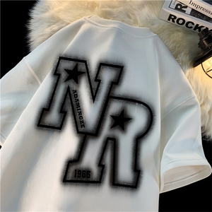 XZ213-T42-P45控58 港风大码高街字母印花麂皮绒圆领短袖T恤图片