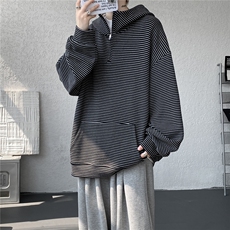 重磅绒感半拉链高领卫衣大码条纹撞色上衣美式连帽外套LW606特P58，女装短外套，电商B215