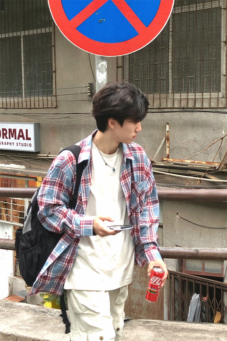特P38无差价新款秋季百搭格子时尚长袖衬衫-HS2289港风街头,男装衬衫,电商A003