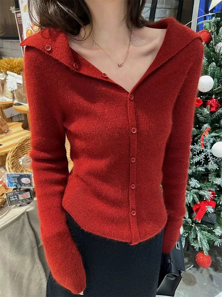 纯欲v领打底衫女春季新款修身长袖独特绝美小上衣,针织衫/毛衣,半城羊绒