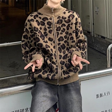 美式复古豹纹针织开衫秋冬季宽松慵懒风设计感上衣外套，男装针织衫/毛衣，星座1018A