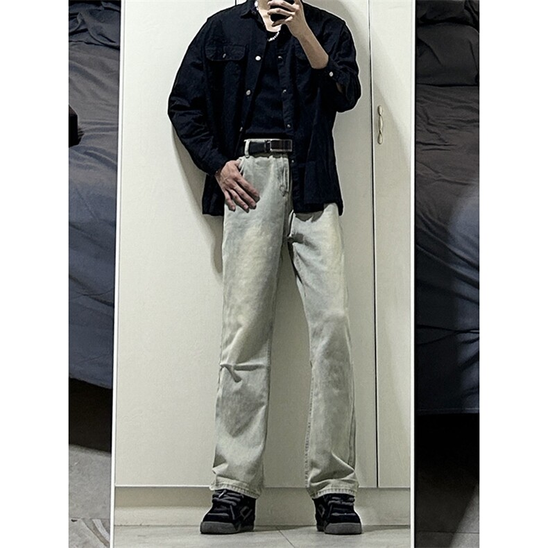 B221美式ins高街小众百搭纯色微喇牛仔裤LK22087-P55控78,男装牛仔裤,电商B221