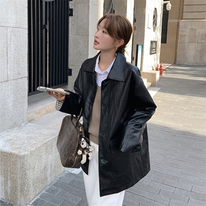 美式复古黑色短款PU皮机车服外套女春秋超火好看高级小众夹克上衣图片