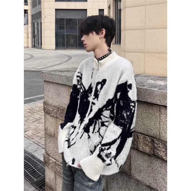 美式渐变蝴蝶仿貂毛拉链针织开衫毛衣外套 MY560 特P63图片