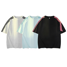 抖音得物品质二开240克宽松纯棉美式潮牌印花三条杠中性风短袖T恤，男装T恤，电商A486