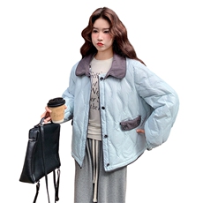 慵懒风撞色翻领两面穿格纹羽绒服女2025冬季新款日系温柔风厚外套，女装羽绒服，2D078