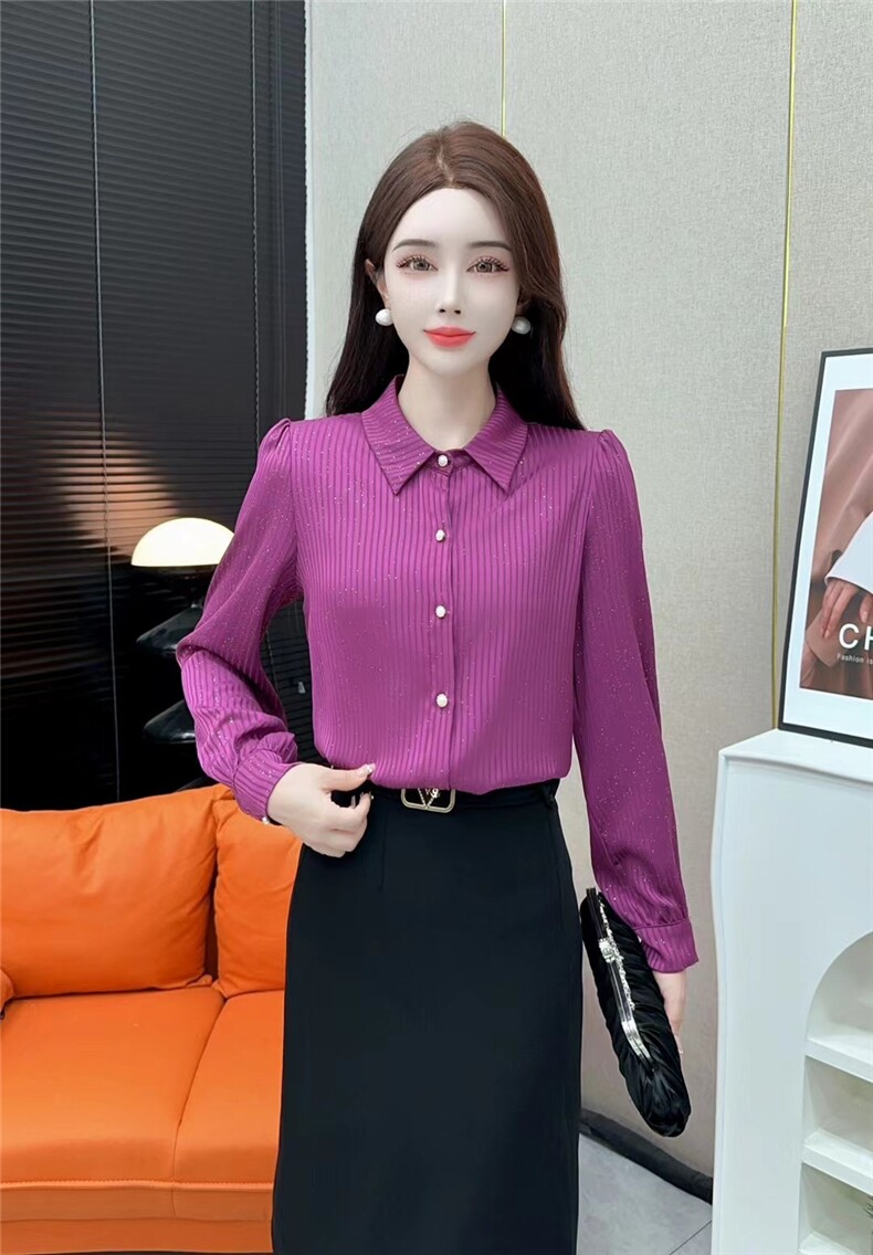 2025时尚百搭简约长袖衬衣,女装T恤,思沃羊绒