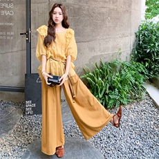 洋气炸街木耳边衬衫套装女2025夏季新款设计感休闲阔腿裤两件套潮，女装套装/套裙，2C158