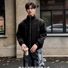 高品质春装新款老钱风美式高街解构立领棒球服飞行夹克潮休闲外套，男装夹克，电商A486