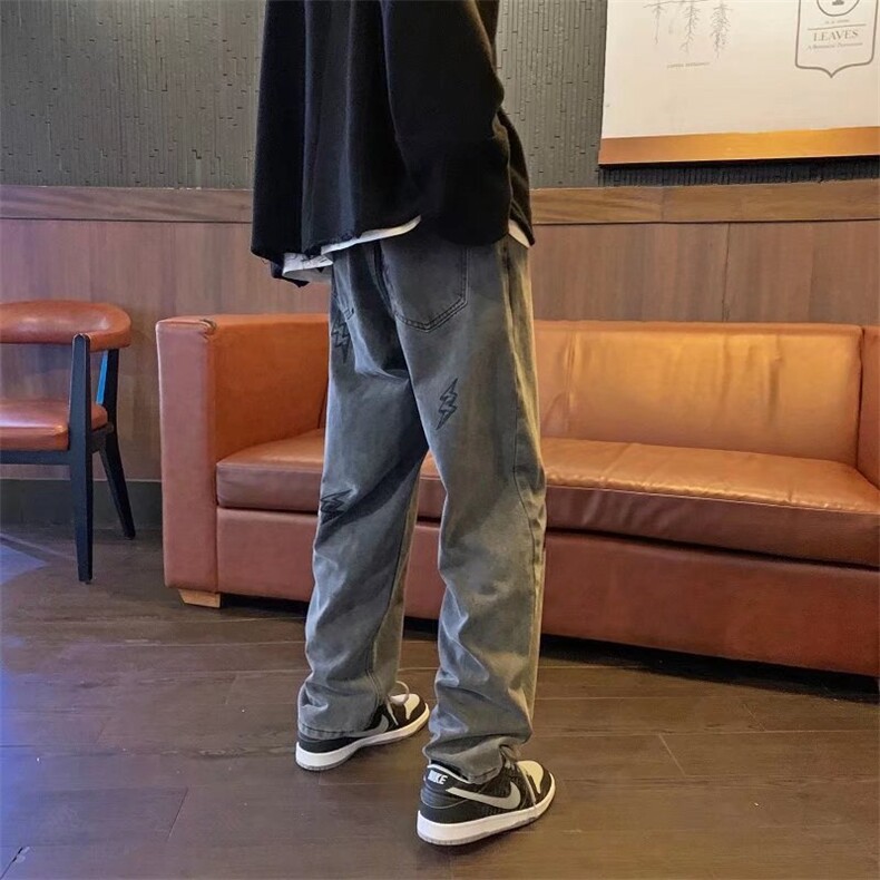 牛仔裤男生直筒拖地ins高街潮牌宽松复古港风老爹长裤子9059-p45,男装牛仔裤,星座1008-1