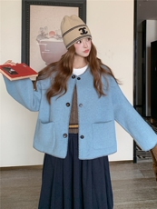 撞色双面呢羊毛大衣女冬小个子毛呢外套，女装毛呢外套，2C218