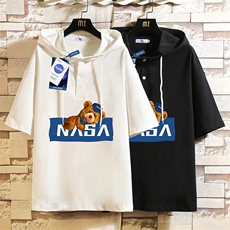 LD54247-P45NASA连帽短袖t恤男大码胖子带帽五分袖中袖砖墙，男装T恤，电商A040A