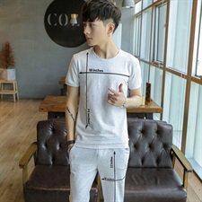 2021夏季男圆领短袖九分裤套装刺绣男韩版修身棉T恤A112-T705-P60，男装套装，星座1206（原A206）