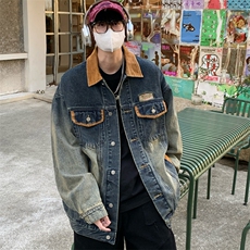 美式高质量复古做旧水洗拼接底特律牛仔外套男机车夹克JK1179-P80，男装工装外套，星座1103-3