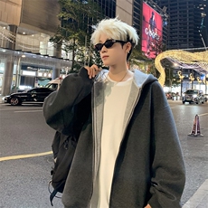 硬挺双拉链连帽开衫卫衣男高级两面穿廓形外套百搭男装WYT04P75，女装短外套，星座1013-5