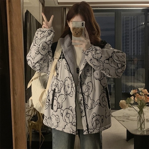 C895-P120 两面穿羊羔毛学院风外套秋冬季新款宽松加厚棉服图片