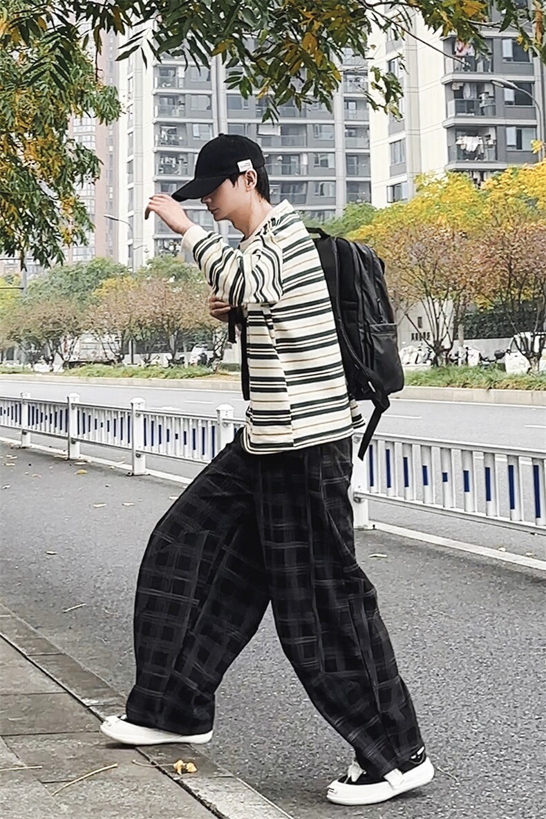 加绒卫裤肌理感格纹休闲裤男2025搭配卫衣毛衣日系裤子1030/P55,男装休闲裤,星座1412-2