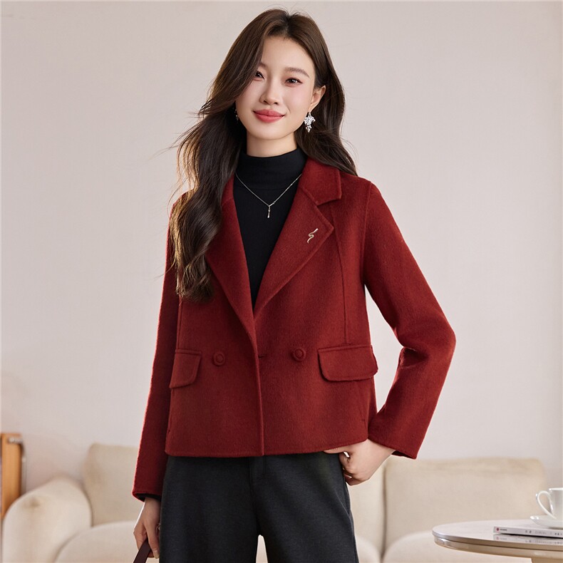 2025冬季宽松显瘦羊绒通勤韩版淑女西装外套羊毛外套女带胸针,女装毛呢外套,众宇琦