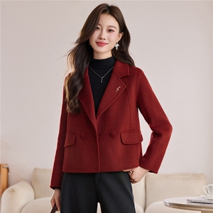 2025冬季宽松显瘦羊绒通勤韩版淑女西装外套羊毛外套女带胸针图片