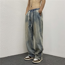 k787-p55-控78拉链黄泥牛仔在高阶宽松大码牛仔裤cityboy，男装牛仔裤，星座116