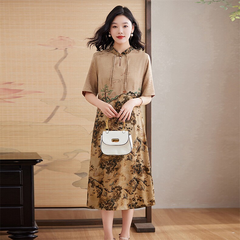 新中式国风刺绣连衣裙女夏装2025年新款复古气质广州十三行裙子女,女装连衣裙,媚琳依坊