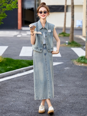 港风炸街牛仔套装裙女夏2025新款牛仔马甲半身裙超好看欧货两件套，女装套装/套裙，艾仟回(原伊仟回)
