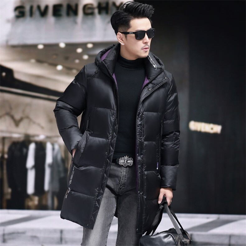 高品质连帽长款90白鸭绒羽绒服外套中青年男装加厚羽绒服大衣图片