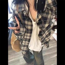 法式慵懒风格纹防晒衬衫女秋季2025新款小个子美式防晒上衣外套薄，男装防晒衣，星座1210-1