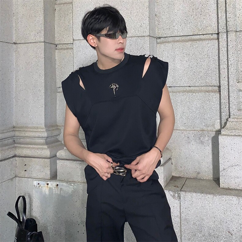 T037-P44美式高街无袖潮牌背心,男装T恤,星座1501-1