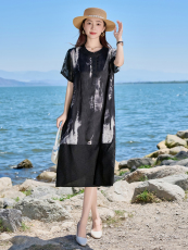 宽松连衣裙女2025夏季新款遮肚子显瘦气质高级感洋气复古天丝裙子，女装连衣裙，缘衣格