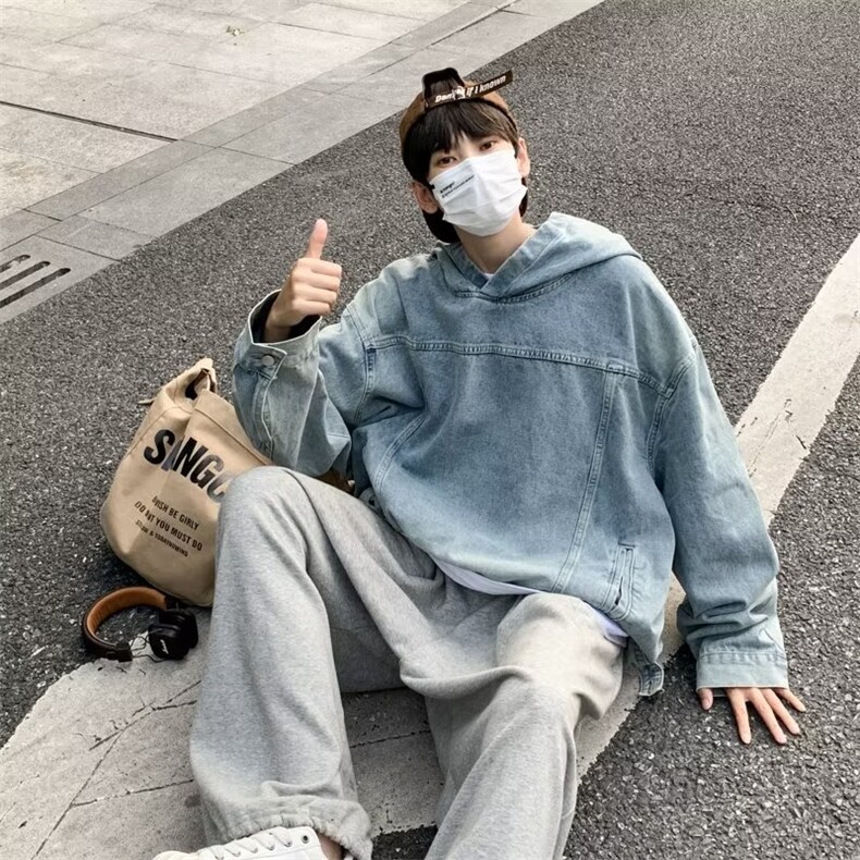 水洗做旧连帽卫衣男女美式街头潮牌宽松痞帅牛仔帽衫,男装卫衣,星座410-6（原星座1304-1）