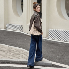 2025春秋新款韩版宽松休闲百搭皮衣外套女短款小个子机车服夹克潮，女装皮衣，美拉德工厂直营店