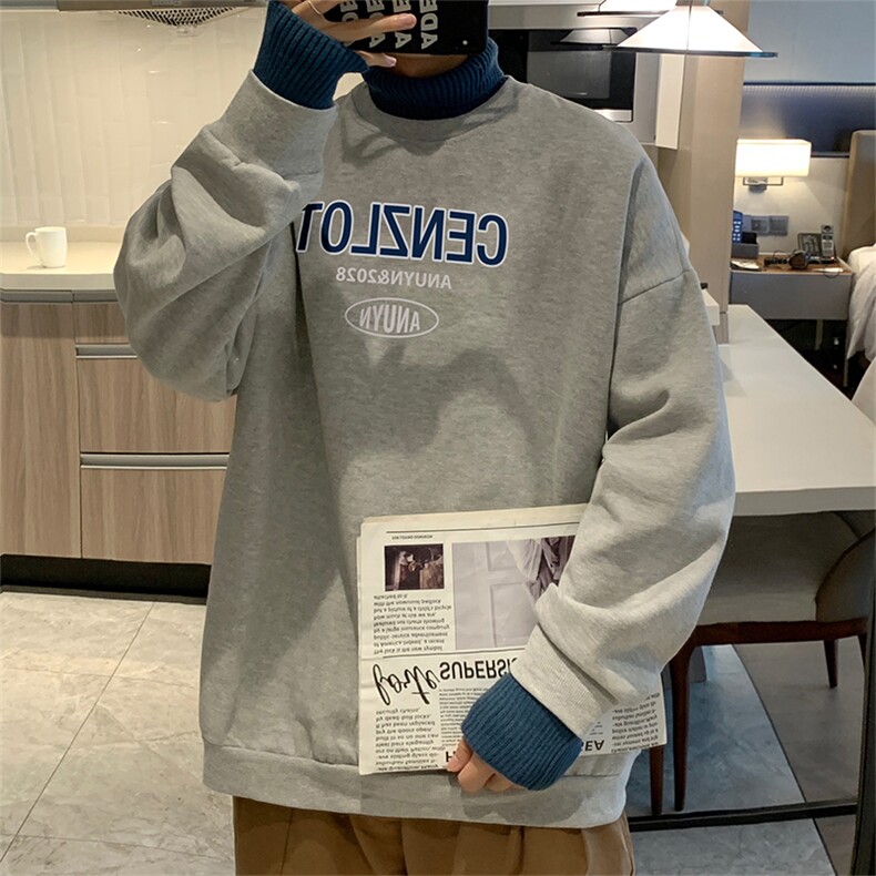 复古新款假两件秋冬宽松加绒美式高领卫衣情侣设计感外套,男装卫衣,星座512-2