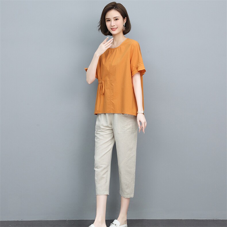 2023夏季新款时尚气质宽松显瘦休闲舒适棉麻两件套,女装套装/套裙,独衣靓