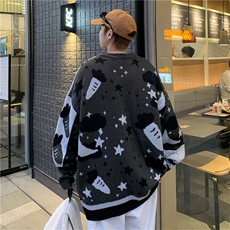 日系复古卡通拼色毛衣男秋冬季宽松慵懒圆领情侣针织衫M814-P45，男装针织衫/毛衣，星座512-2