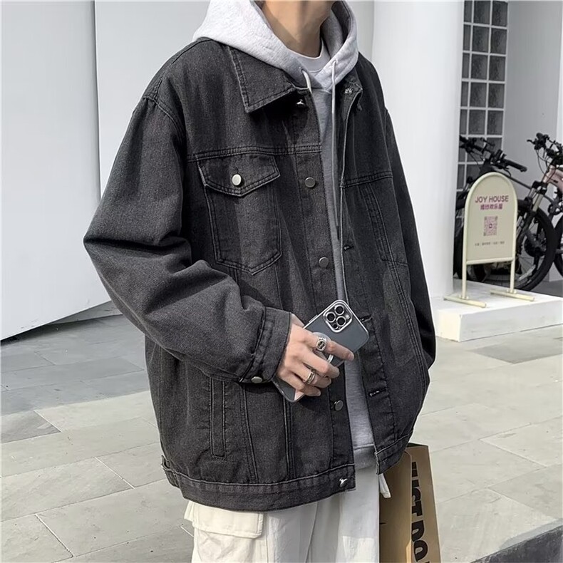 牛仔外套男秋冬高街潮牌休闲夹克港风帅气宽松工装上衣WJ266-p65,男装夹克,星座1008