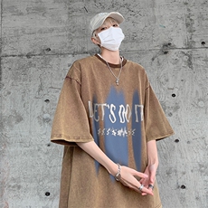 B239-1060-P38重磅美式复古水洗做旧字母几何图印花短袖T恤，男装T恤，星座514-2(原B239)