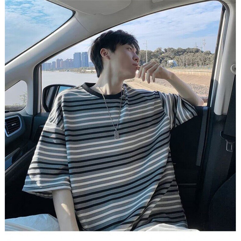 C540P35夏季新款圆领t恤韩版男生条纹宽松短袖潮流凉感舒适半袖男,男装T恤,星座512-6