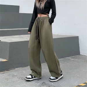 美式复古街头工装休闲裤女宽松高腰直筒阔腿显瘦运动长裤CK10-P50图片