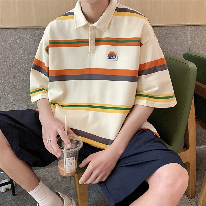1美式条纹短袖polo衫男女大码M-5XL翻领短袖T恤男DP77010P50控78,男装T恤,星座226-2